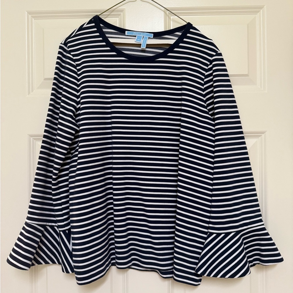 Draper James Navy and White Striped Long Sleeve Top